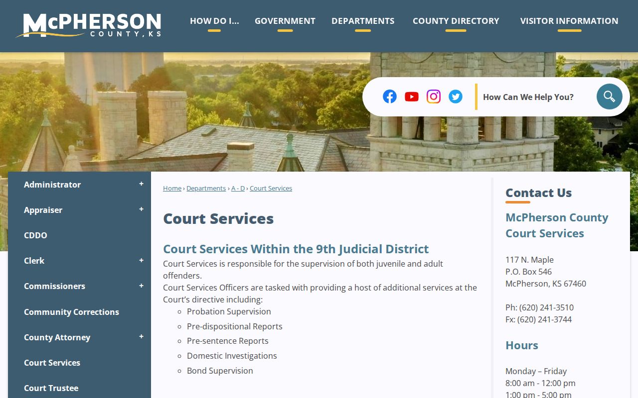 McPherson County court calendar and Court Services information
