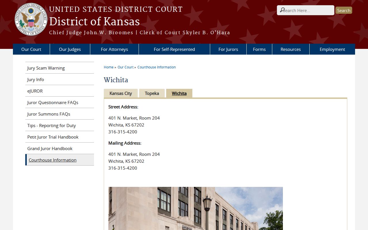 Wichita federal courthouse information for federal records involving McPherson County