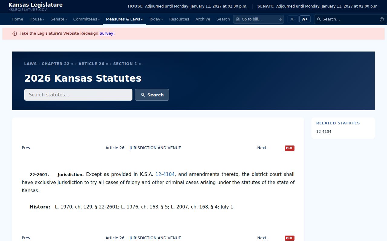 McPherson County criminal docket Kansas jurisdiction statute