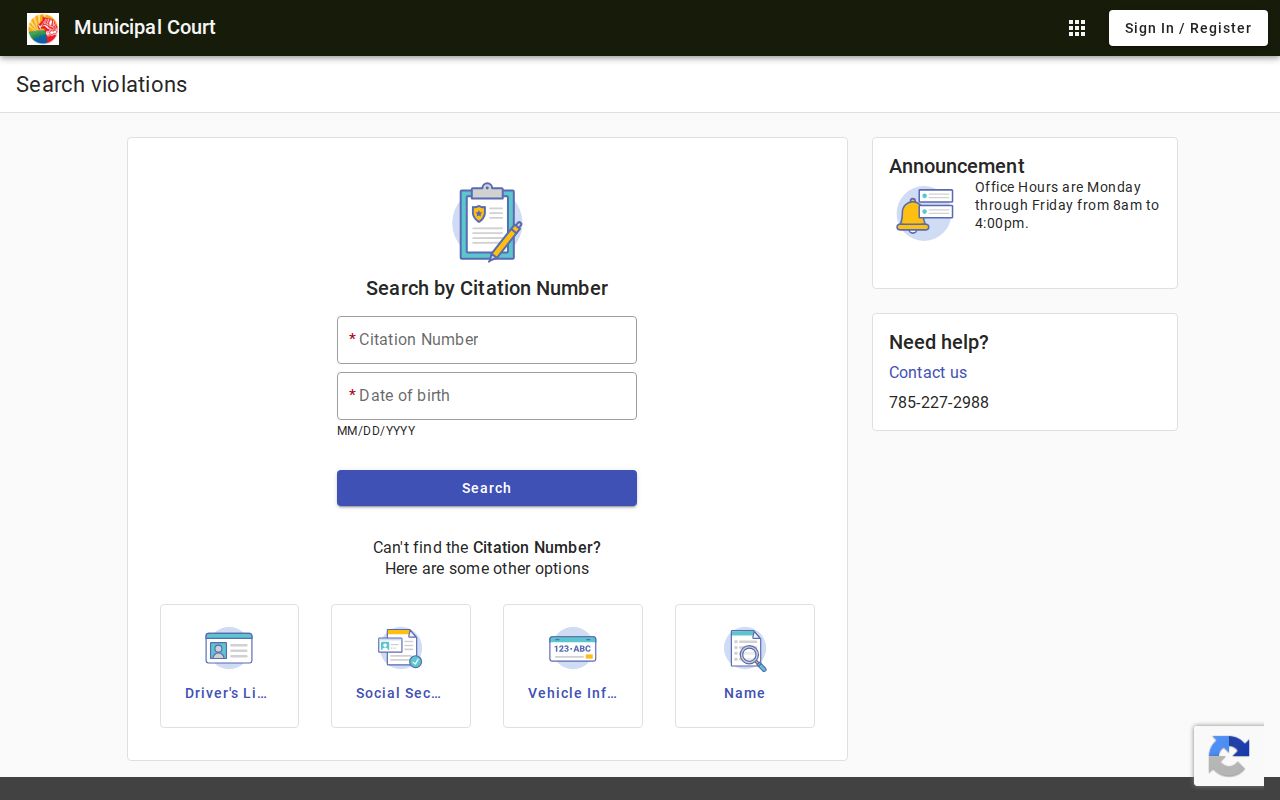 Lindsborg court docket citation search and payment interface